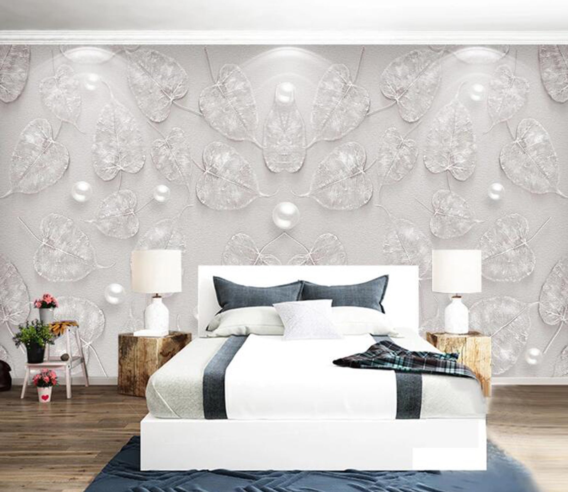 3D Pearl Leaves WC26 Wall Murals Wallpaper AJ Wallpaper 2 