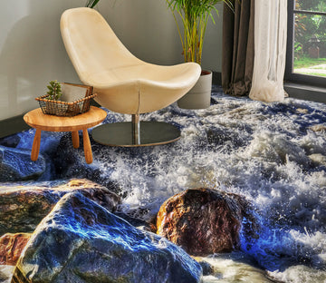 3D Shiny Blue Sea Stones 1426 Floor Mural  Wallpaper Murals Self-Adhesive Removable Print Epoxy