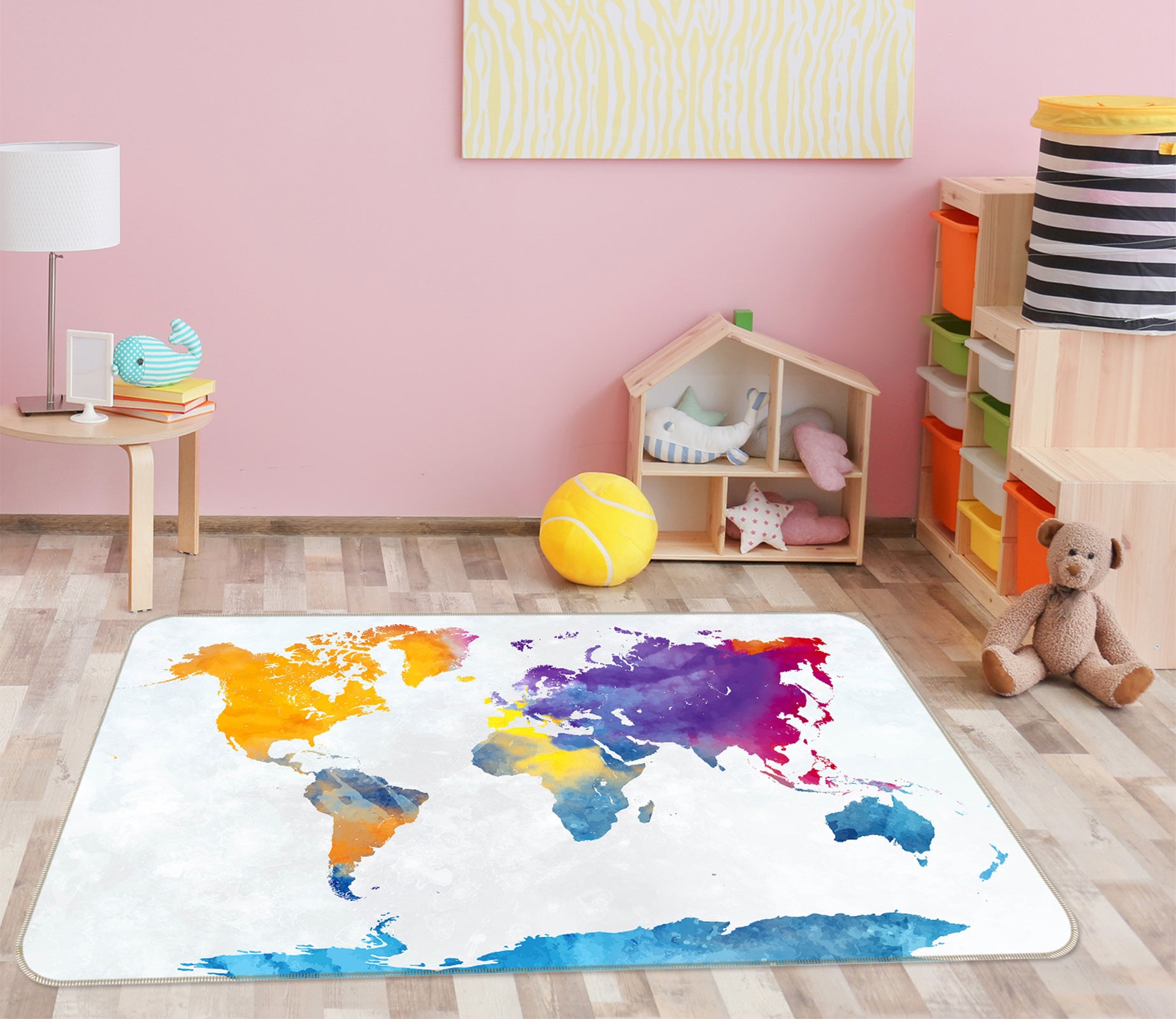 3D Color Painting 202 World Map Non Slip Rug Mat