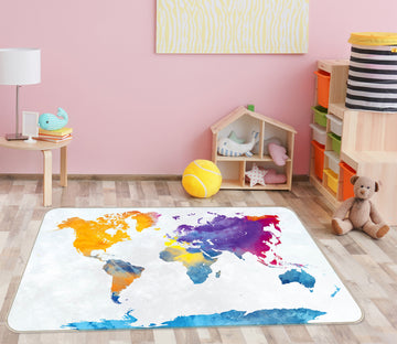 3D Color Painting 202 World Map Non Slip Rug Mat