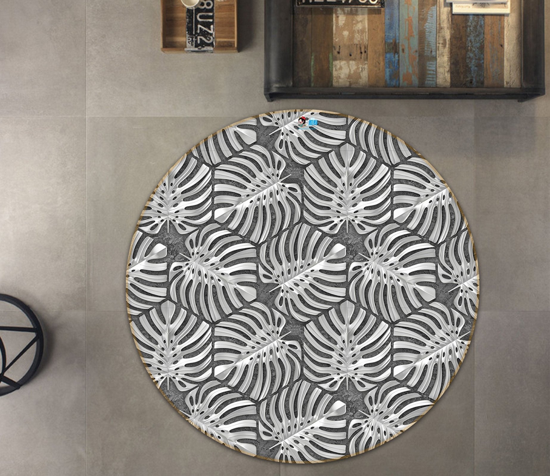 3D Hexagonal Leaf Pattern 170 Round Non Slip Rug Mat Mat AJ Creativity Home 