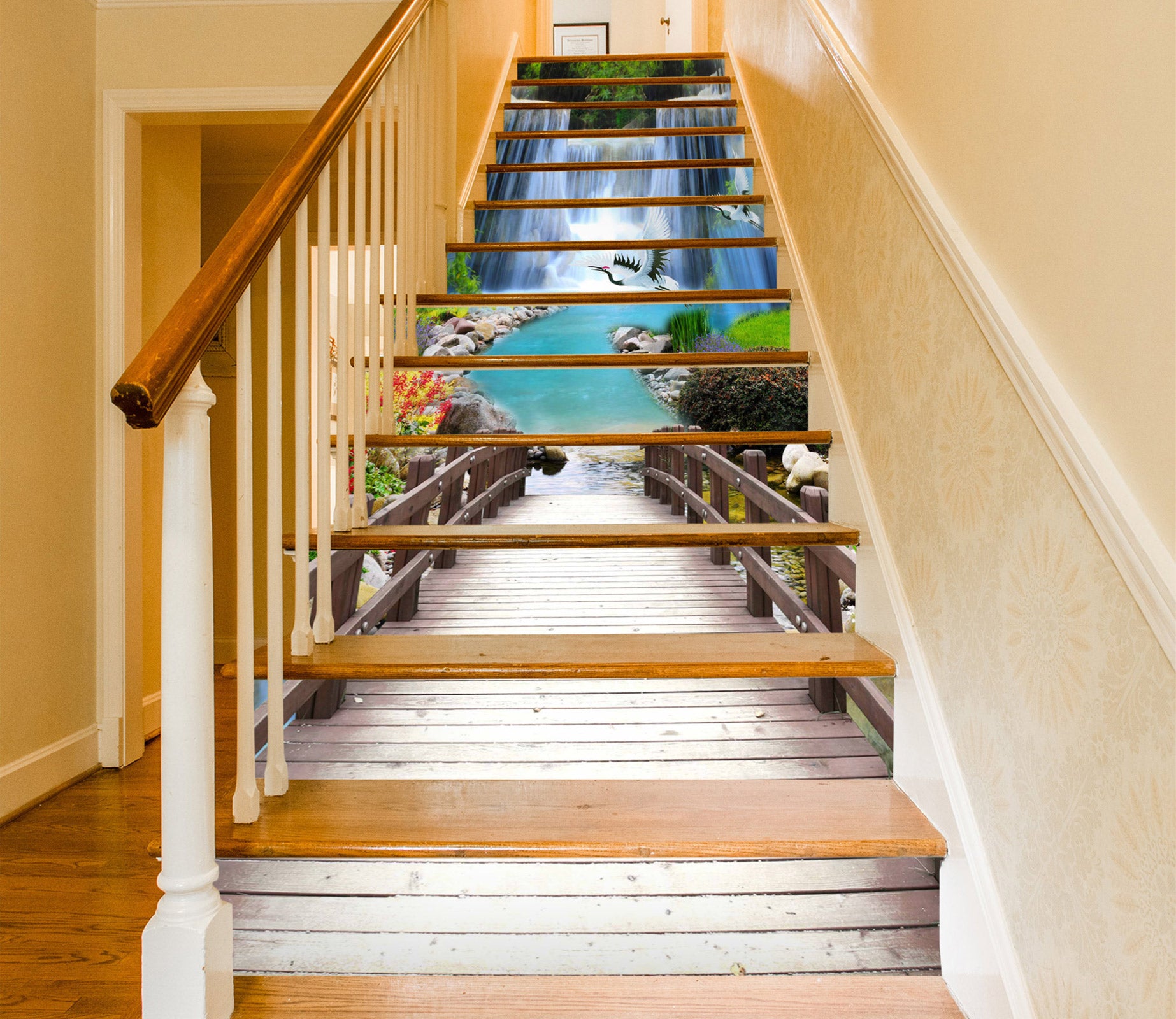 3D Blue Water Falls 059 Stair Risers