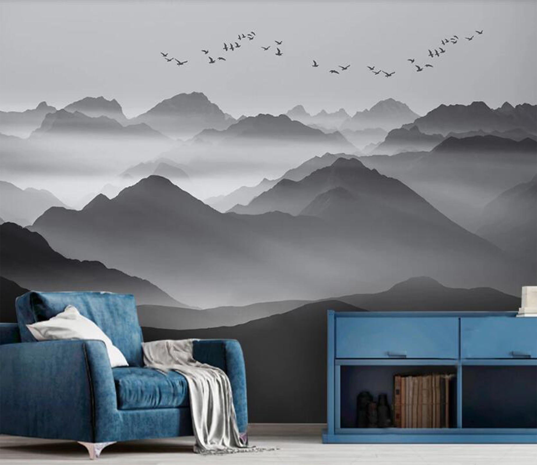 3D Black Misty Mountains 2206 Wall Murals