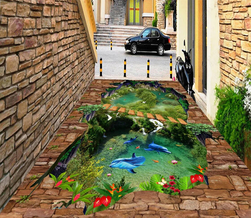 3D Mountain Forest Lake Water 038 Floor Mural  Self-Adhesive Sticker Bathroom Non-slip Waterproof Flooring Murals