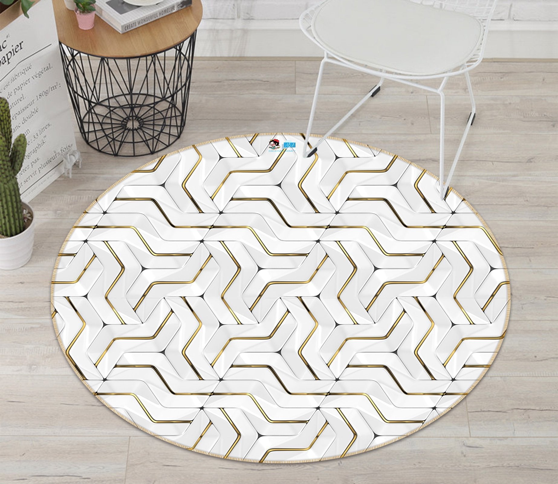 3D White Triangle Stitching 134 Round Non Slip Rug Mat Mat AJ Creativity Home 