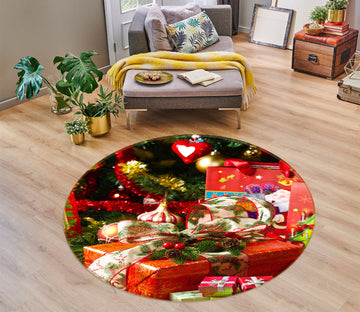 3D Red Gift Box 55168 Christmas Round Non Slip Rug Mat Xmas