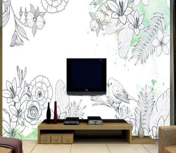 3D Flowers And Leaves 001 Wall Murals