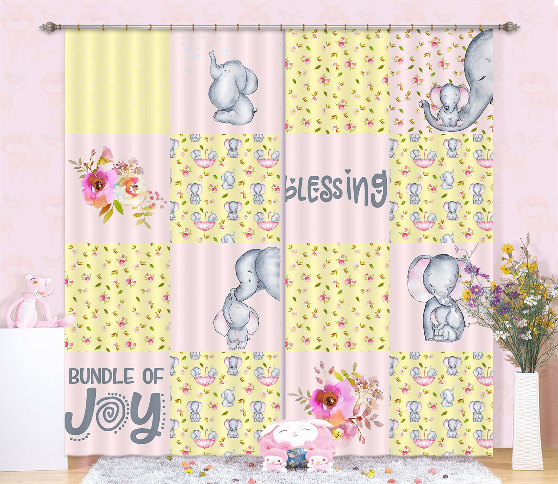 3D Pink Elephant 154 Uta Naumann Curtain Curtains Drapes