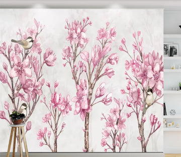 3D Pink Flower Magpie WC714 Wall Murals