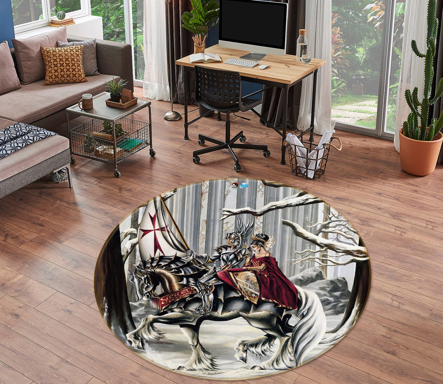 3D Branch Knight 8379 Ruth Thompson Rug Round Non Slip Rug Mat