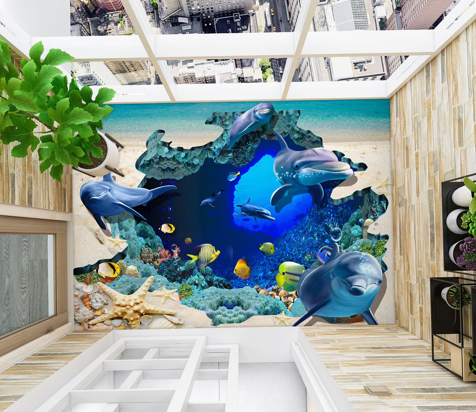 3D Dolphin Happiness 769 Floor Mural  Wallpaper Murals Rug & Mat Print Epoxy waterproof bath floor