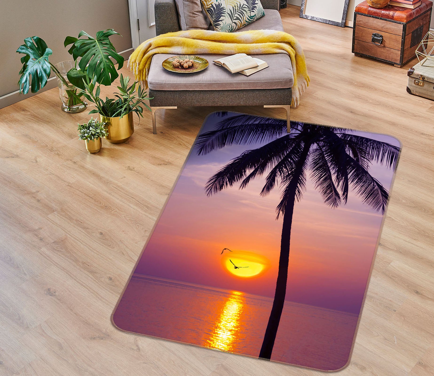 3D Sunset Coconut Tree 1179 Marco Carmassi Rug Non Slip Rug Mat