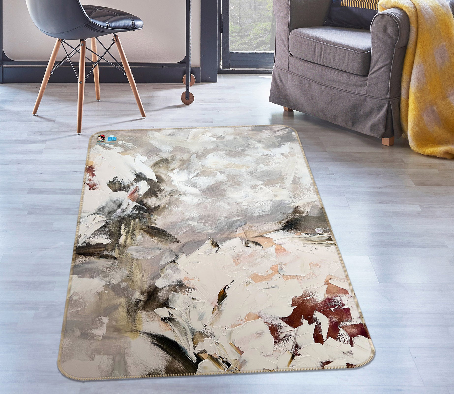 3D White Flower 3865 Skromova Marina Rug Non Slip Rug Mat