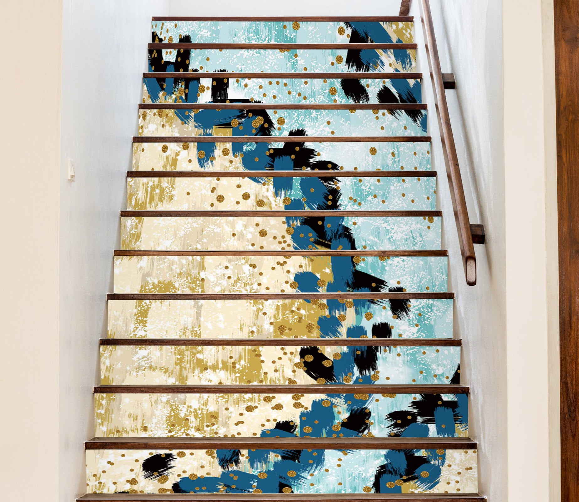 3D Blue Yellow Circle Painting 605 Stair Risers