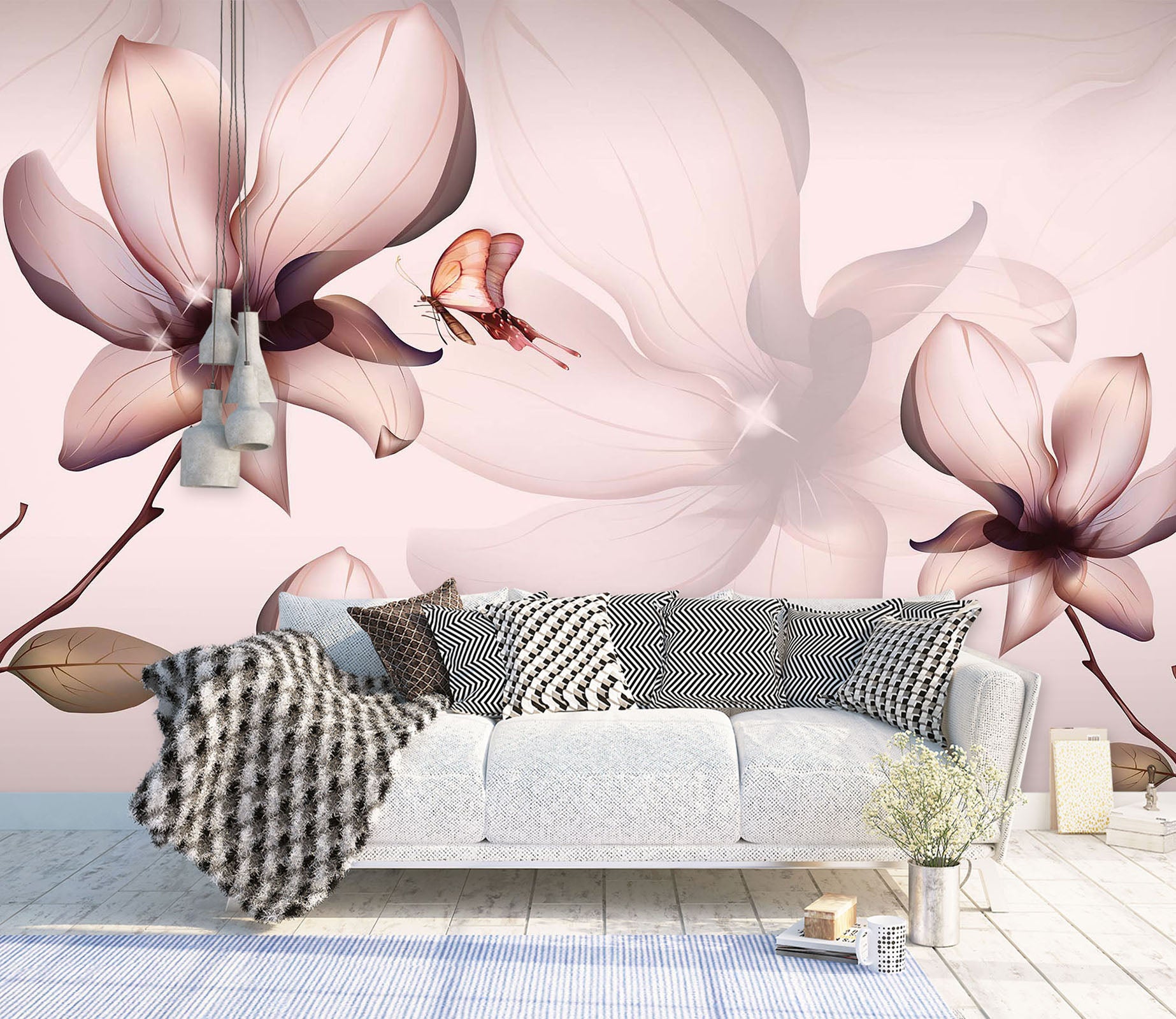 3D Pink Flowers 1490 Wall Murals