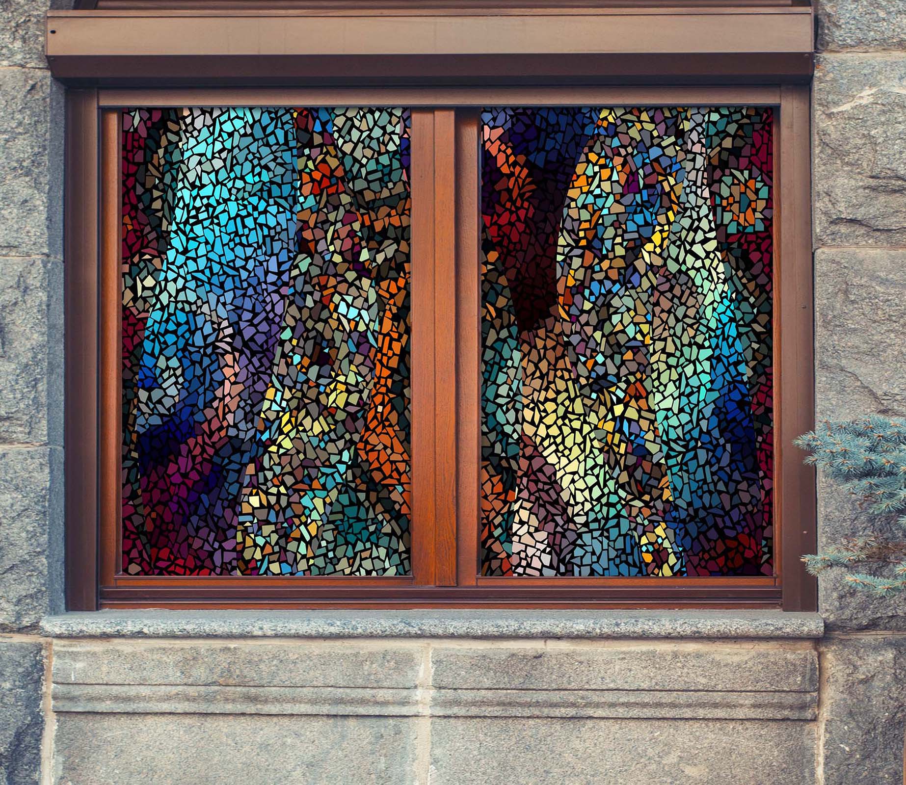 3D Colored Debris 351 Window Film Print Sticker Cling Stained Glass UV Block