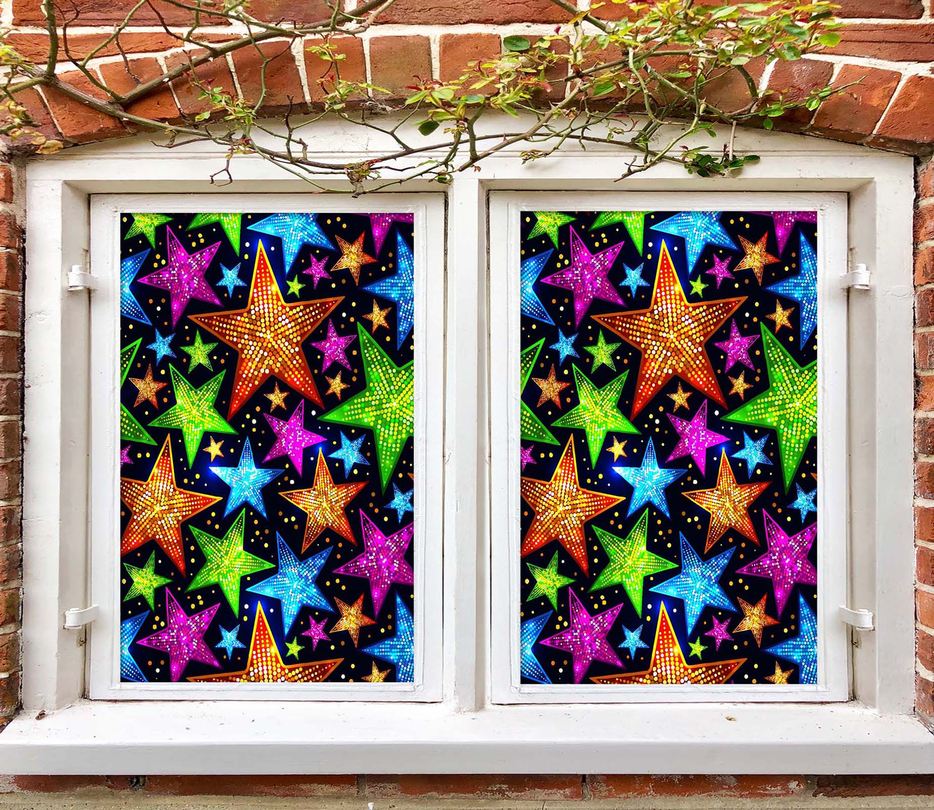 3D Colored Stars 348 Window Film Print Sticker Cling Stained Glass UV Block
