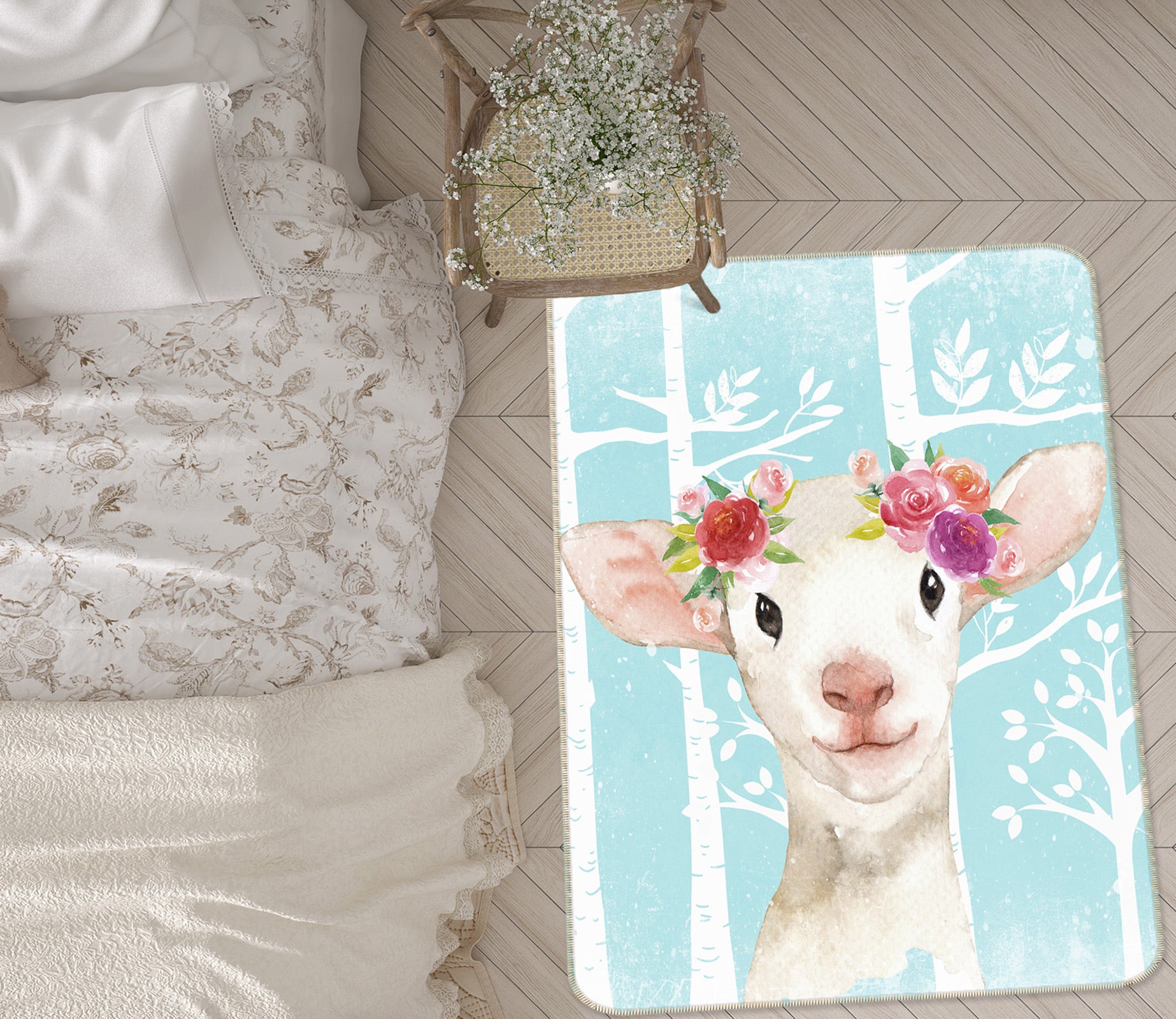 3D Sheep Flower 139 Uta Naumann Rug Non Slip Rug Mat