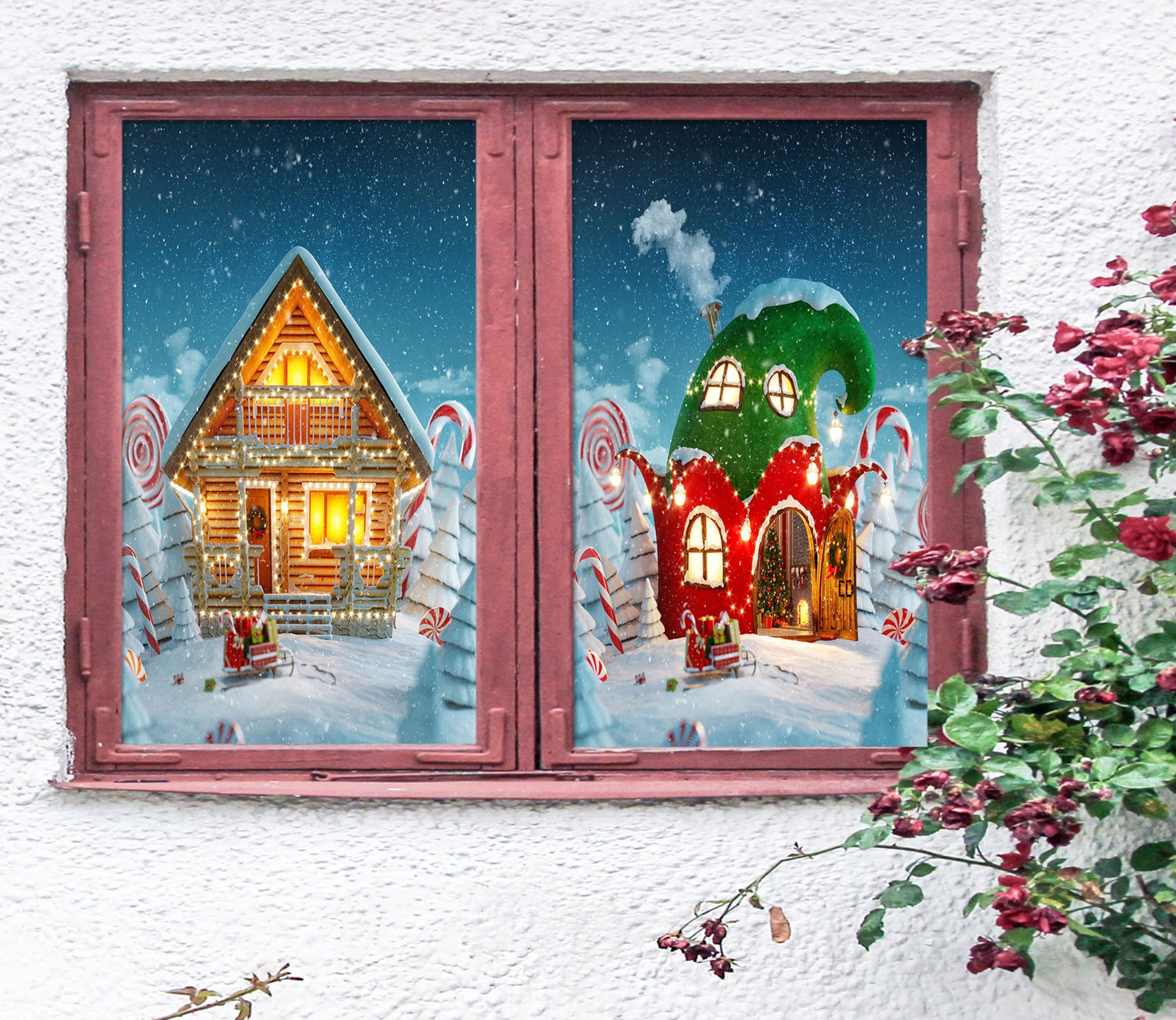 3D Houses 30098 Christmas Window Film Print Sticker Cling Stained Glass Xmas
