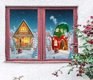 3D Houses 30098 Christmas Window Film Print Sticker Cling Stained Glass Xmas