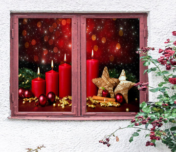 3D Red Candle Five-Pointed Star 30008 Christmas Window Film Print Sticker Cling Stained Glass Xmas
