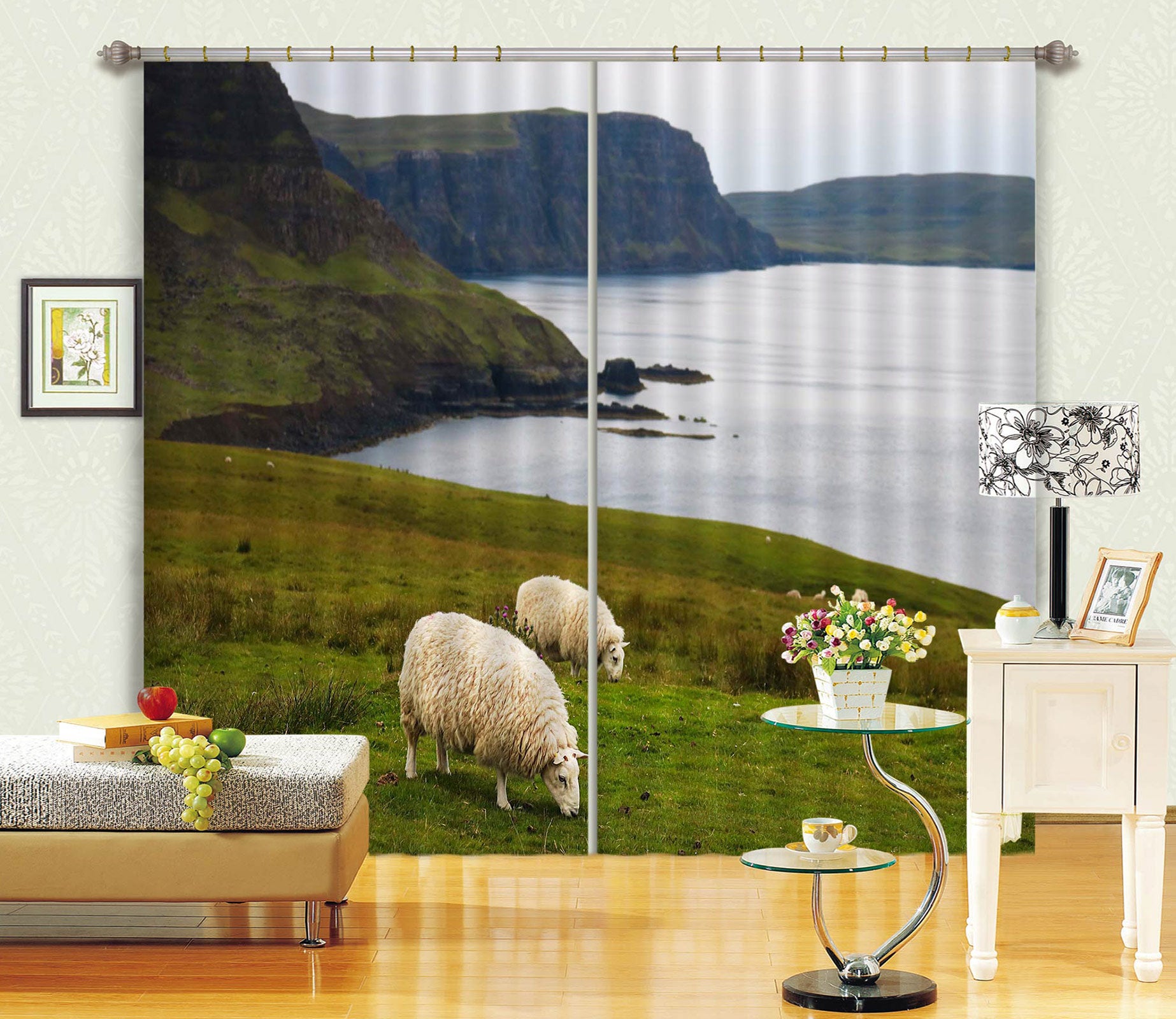 3D Scottish Sheep 021 Jerry LoFaro Curtain Curtains Drapes
