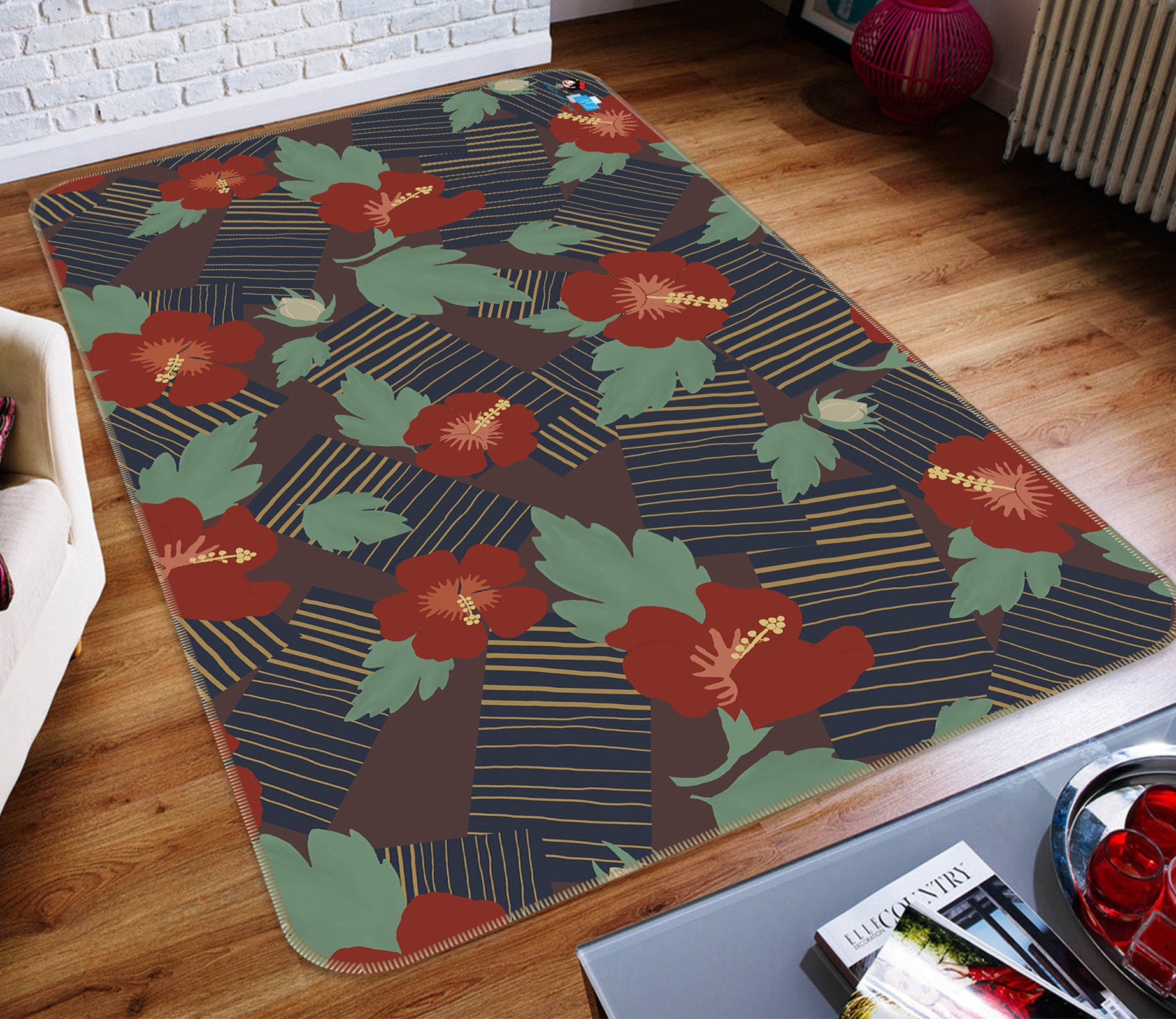 3D Red Flowers 9879 Kasumi Loffler Rug Non Slip Rug Mat