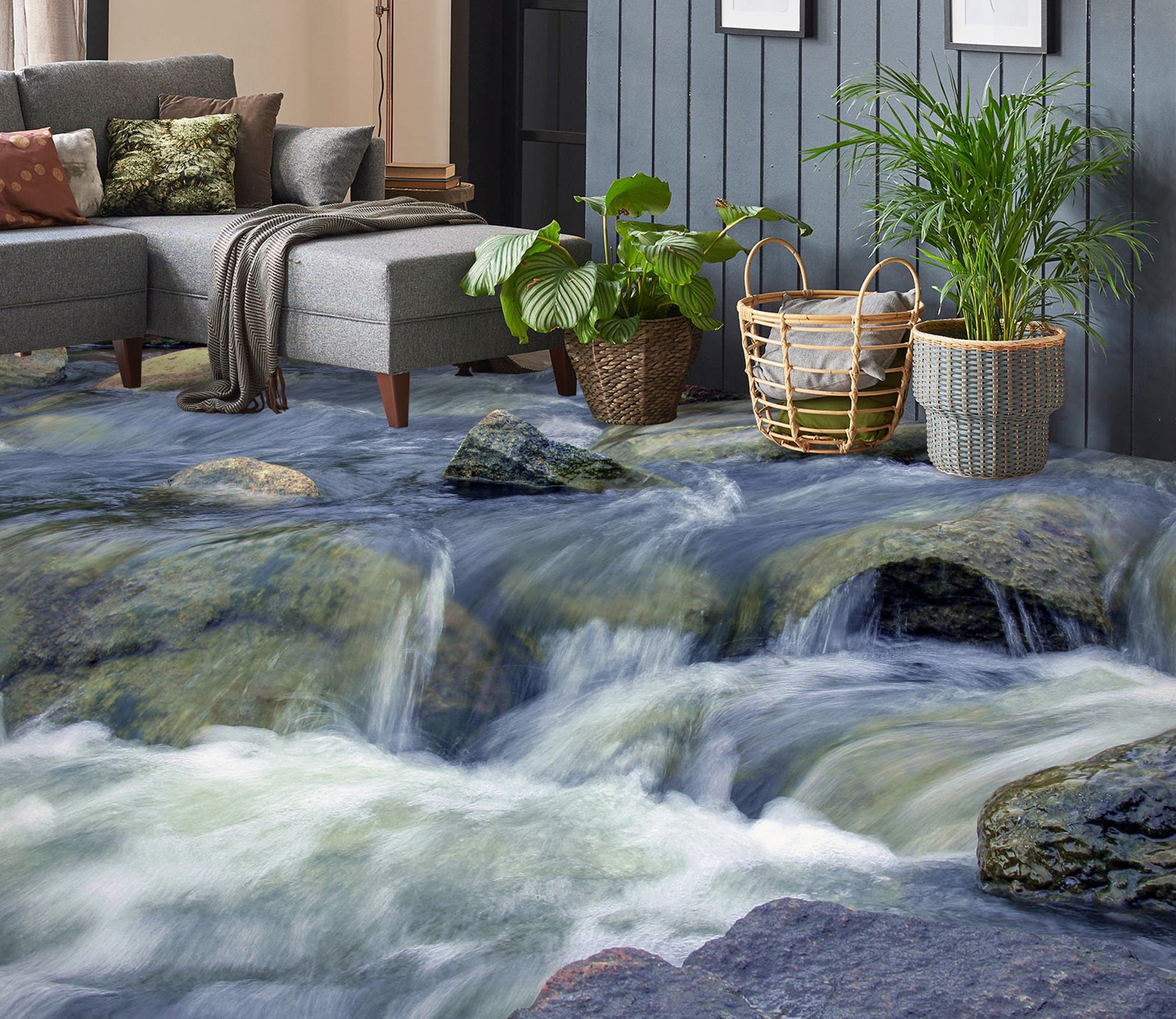 3D Stones And Running Water 660 Floor Mural  Wallpaper Murals Rug & Mat Print Epoxy waterproof bath floor