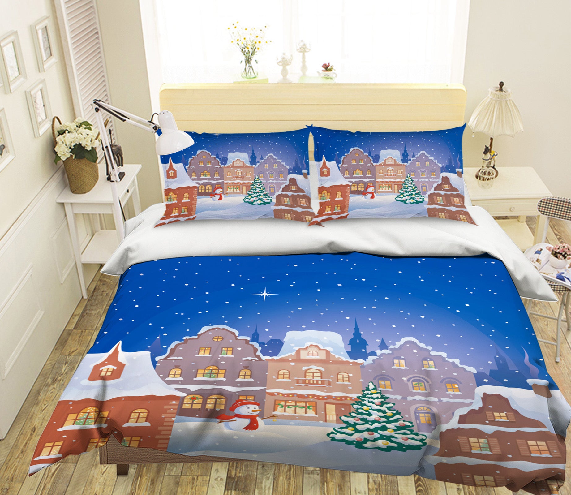 3D Houses Snow 31102 Christmas Quilt Duvet Cover Xmas Bed Pillowcases