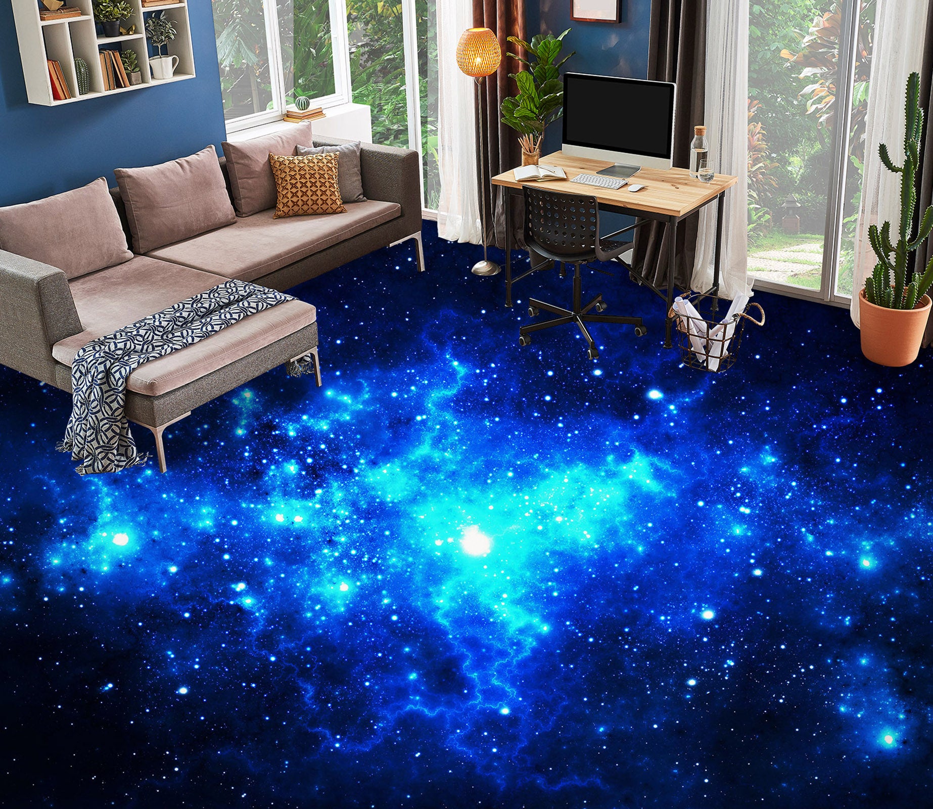3D Shining Blue Universe 1435 Floor Mural  Wallpaper Murals Self-Adhesive Removable Print Epoxy
