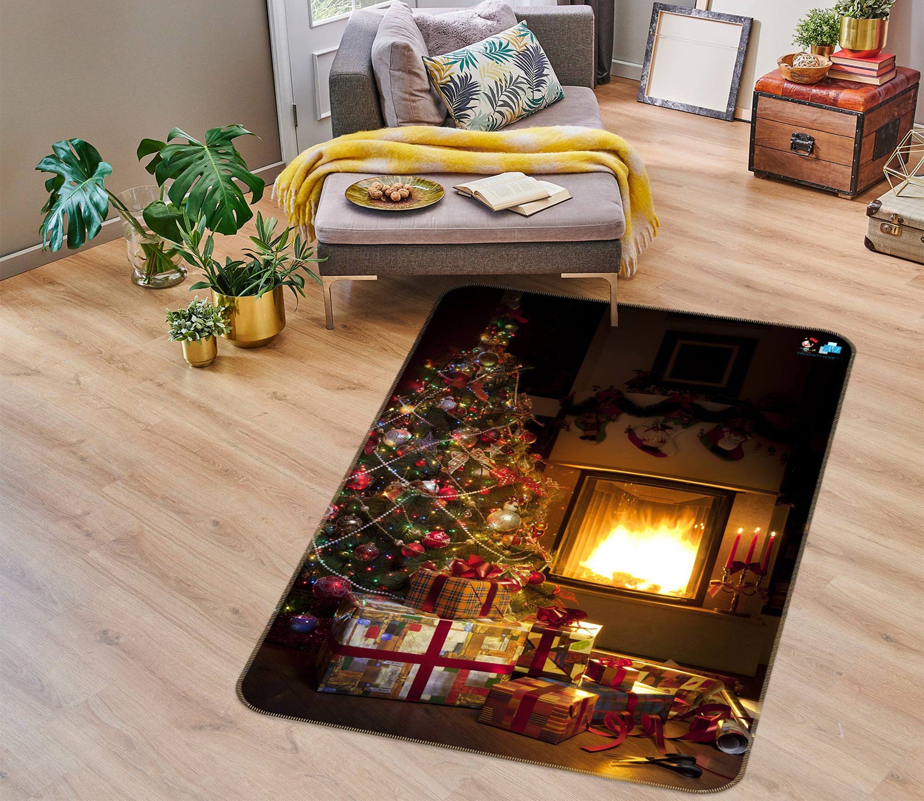 3D Tree Gift Fireplace 56180 Christmas Non Slip Rug Mat Xmas