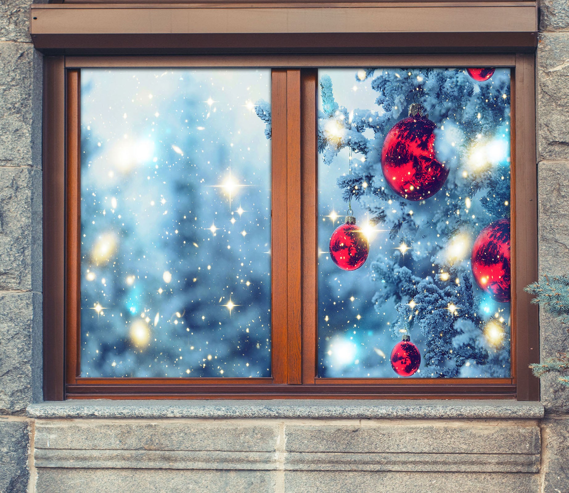 3D Red Ball Starlight 30065 Christmas Window Film Print Sticker Cling Stained Glass Xmas