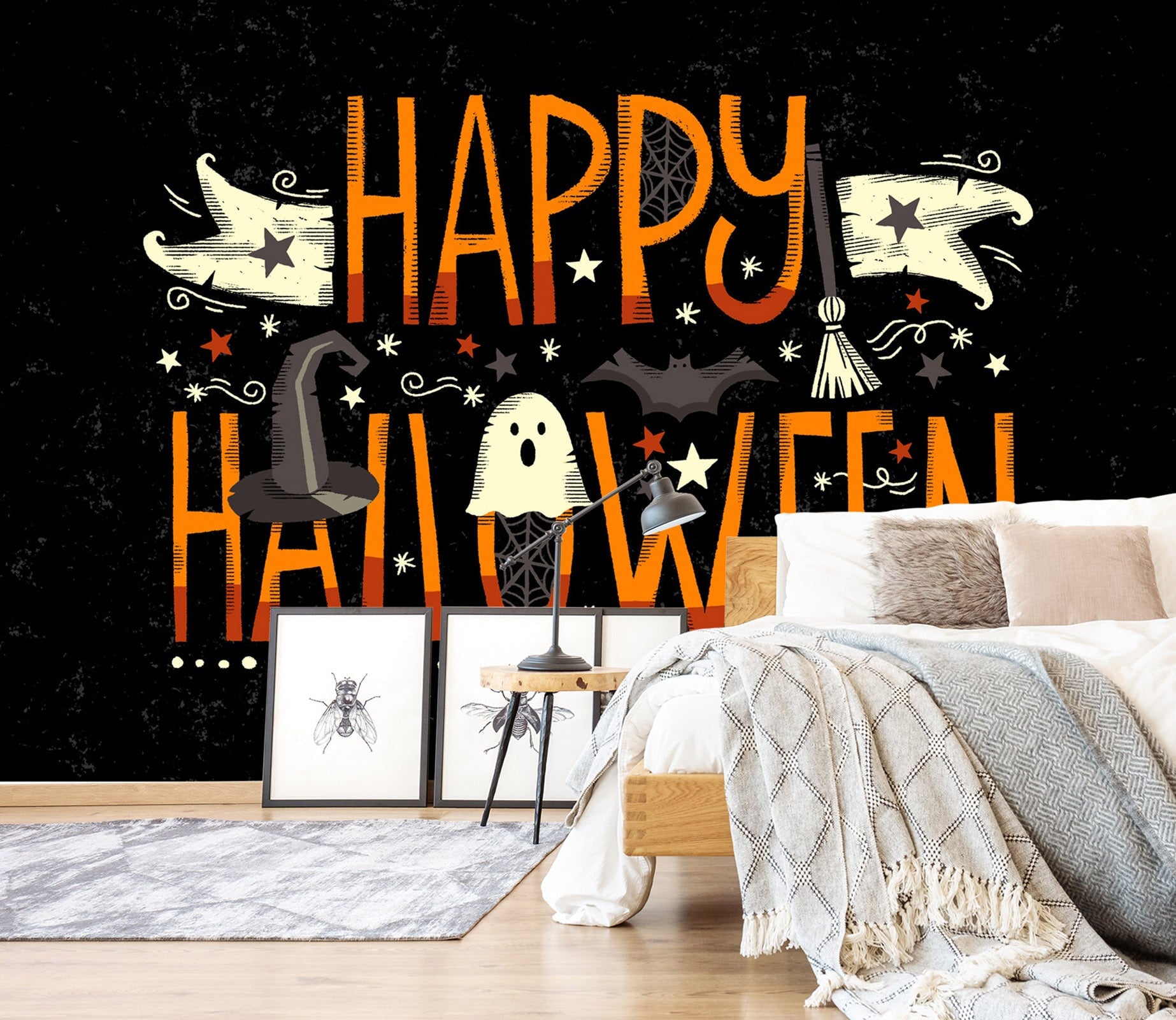 3D Broom Hat Stars 1009 Halloween Wall Murals Wallpaper AJ Wallpaper 2 