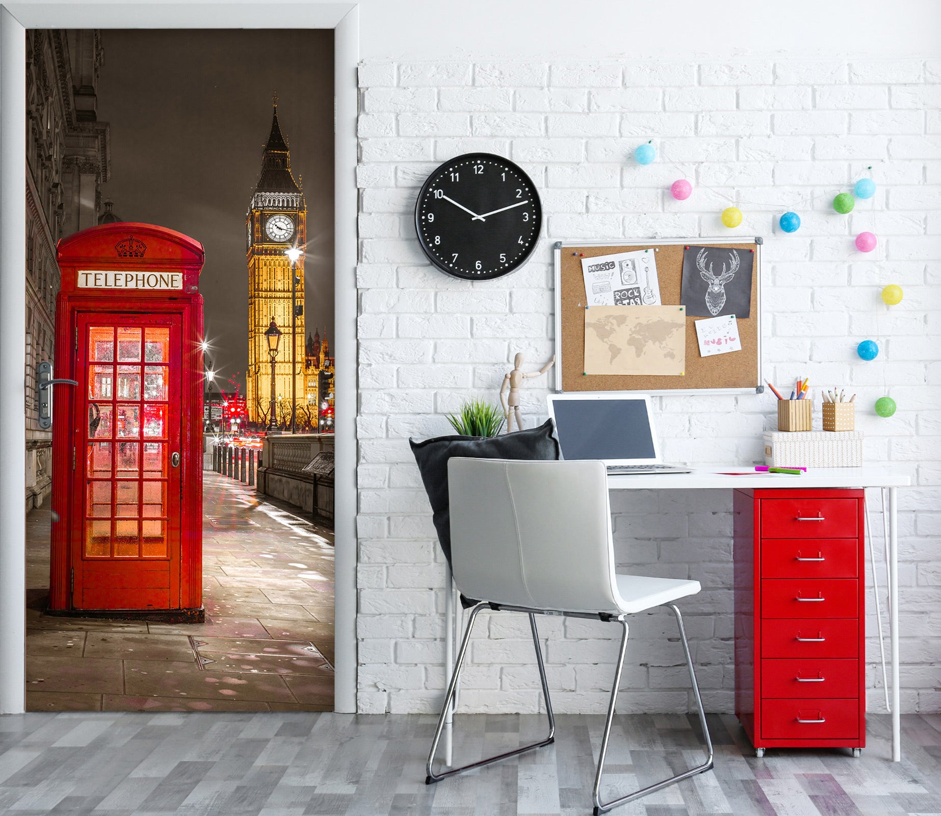 3D Red Phone Booth Clock Tower 10738 Assaf Frank Door Mural