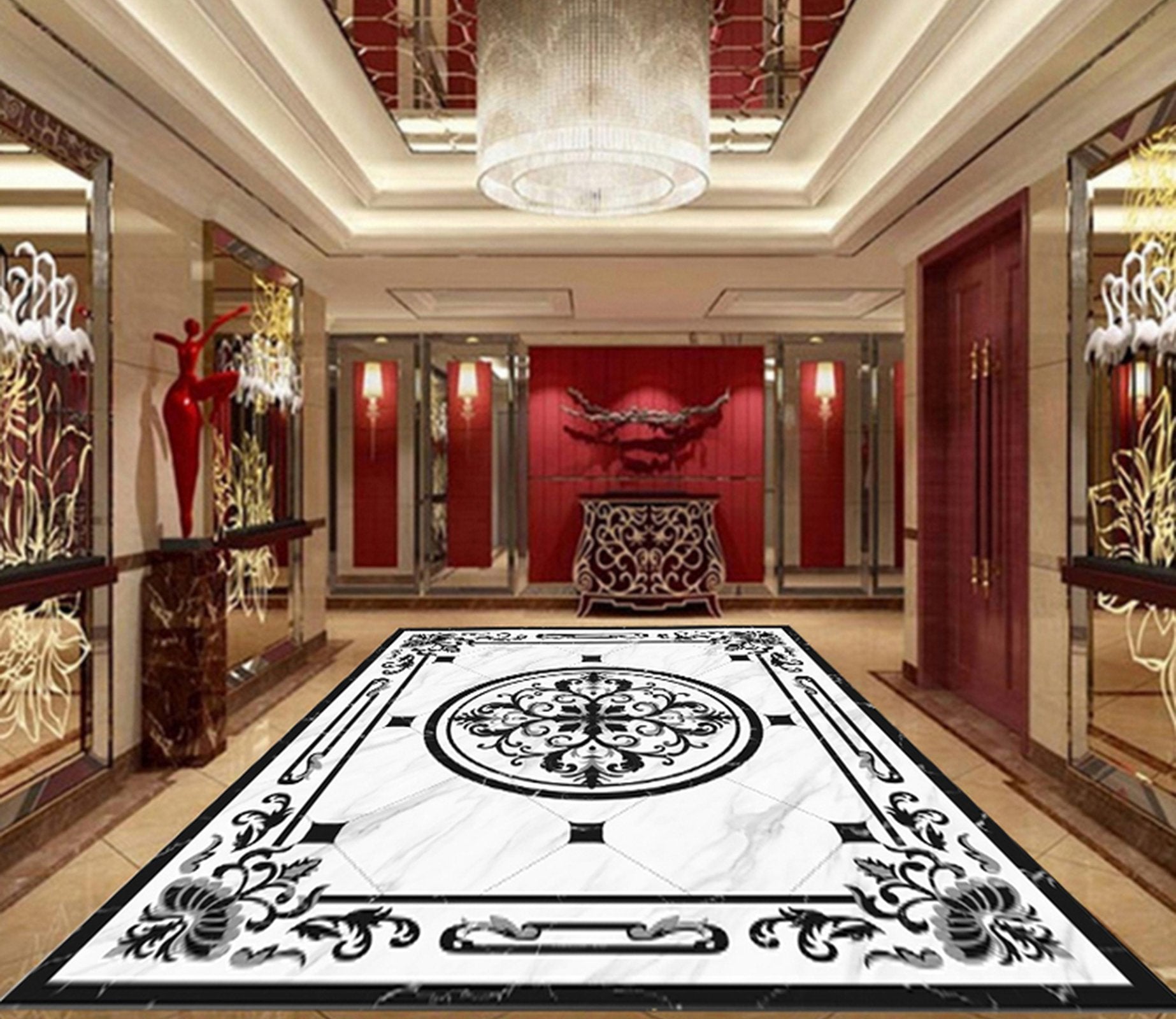 3D Black Circular Pattern WG639 Floor Mural Wallpaper AJ Wallpaper 2 