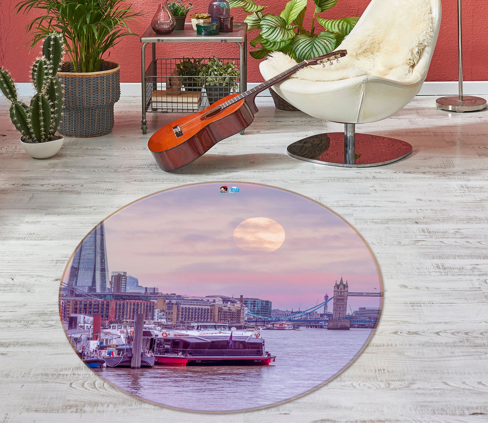 3D Sea Bridge 7560 Assaf Frank Rug Round Non Slip Rug Mat