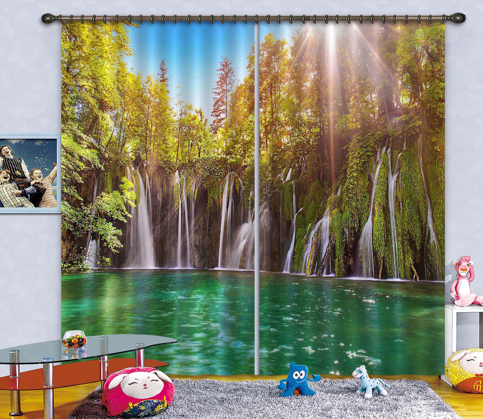 3D Forest Waterfall 109 Curtains Drapes
