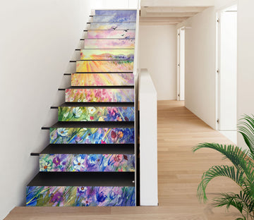 3D Rainbow Flower Field 521 Stair Risers