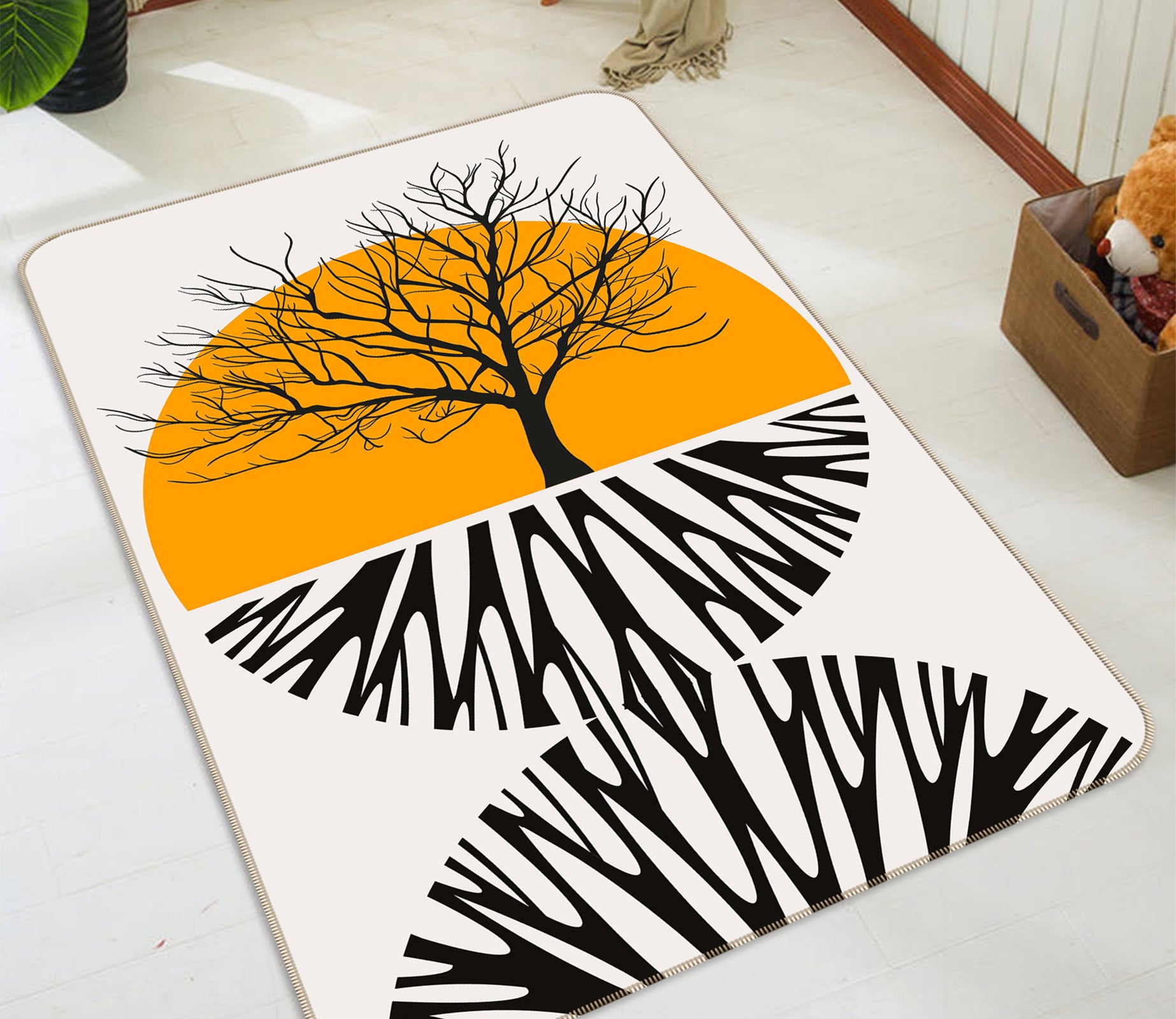 3D Yellow Moon Tree 1135 Boris Draschoff Rug Non Slip Rug Mat