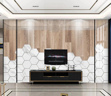 3D White Hexagon 101 Wall Murals