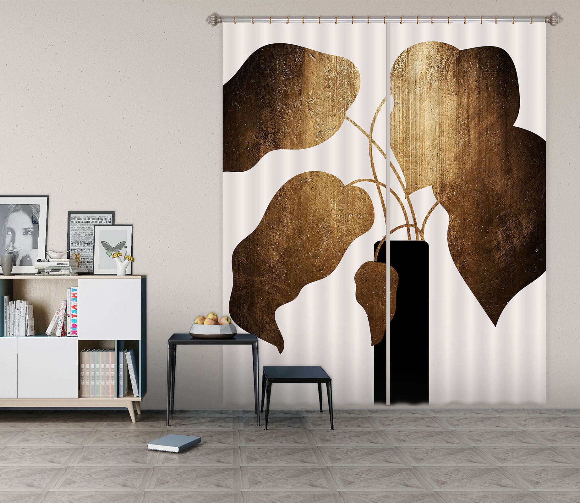 3D Black Leaves 1002 Boris Draschoff Curtain Curtains Drapes