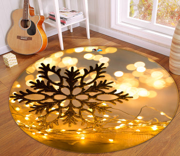 3D Snowflake Light 55261 Christmas Round Non Slip Rug Mat Xmas