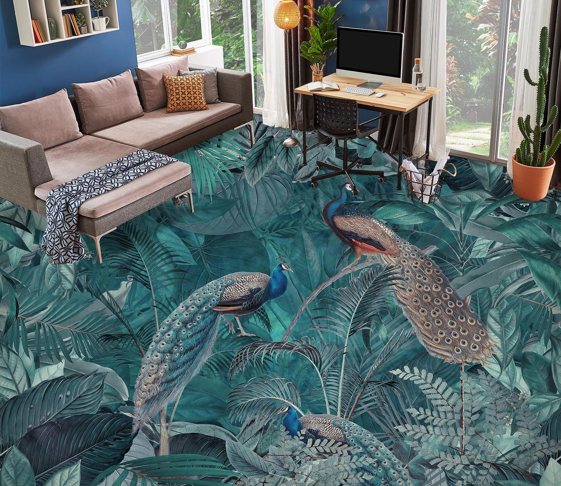 3D Jungle Peacock 10039 Andrea Haase Floor Mural  Wallpaper Murals Self-Adhesive Removable Print Epoxy