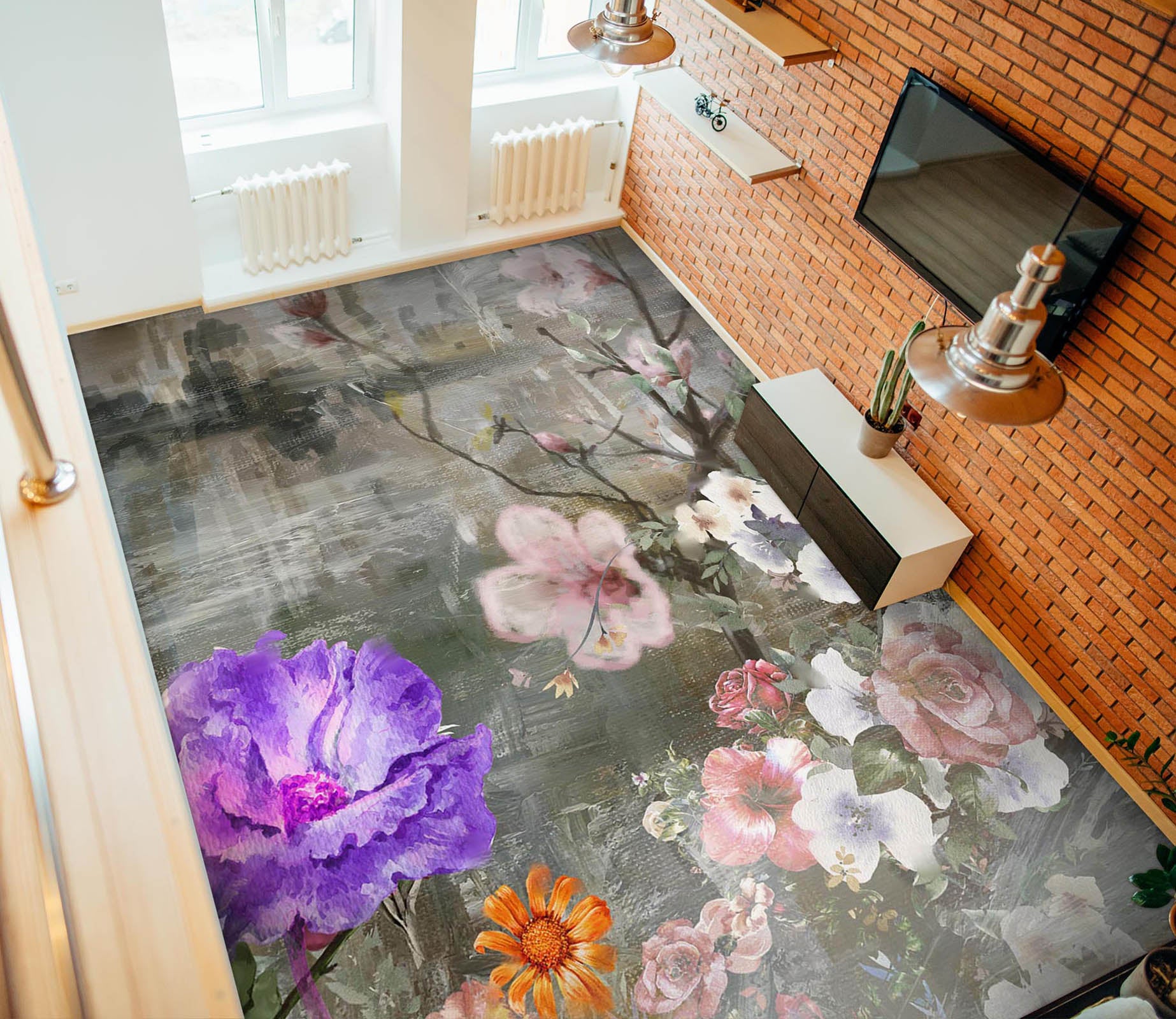 3D Distinct Purple Flowers 1304 Floor Mural  Wallpaper Murals Self-Adhesive Removable Print Epoxy