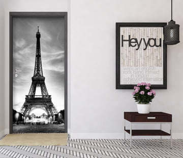 3D Black Eiffel Ttower 027 Door Mural