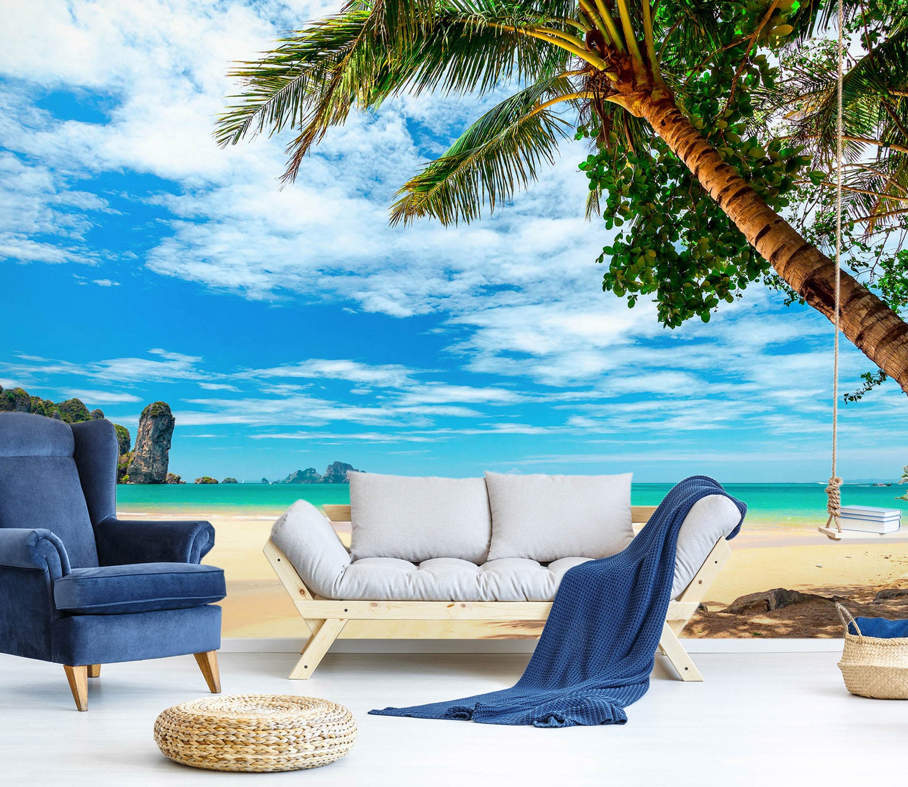 3D Seaside Beach Coconut Tree 57072 Wall Murals