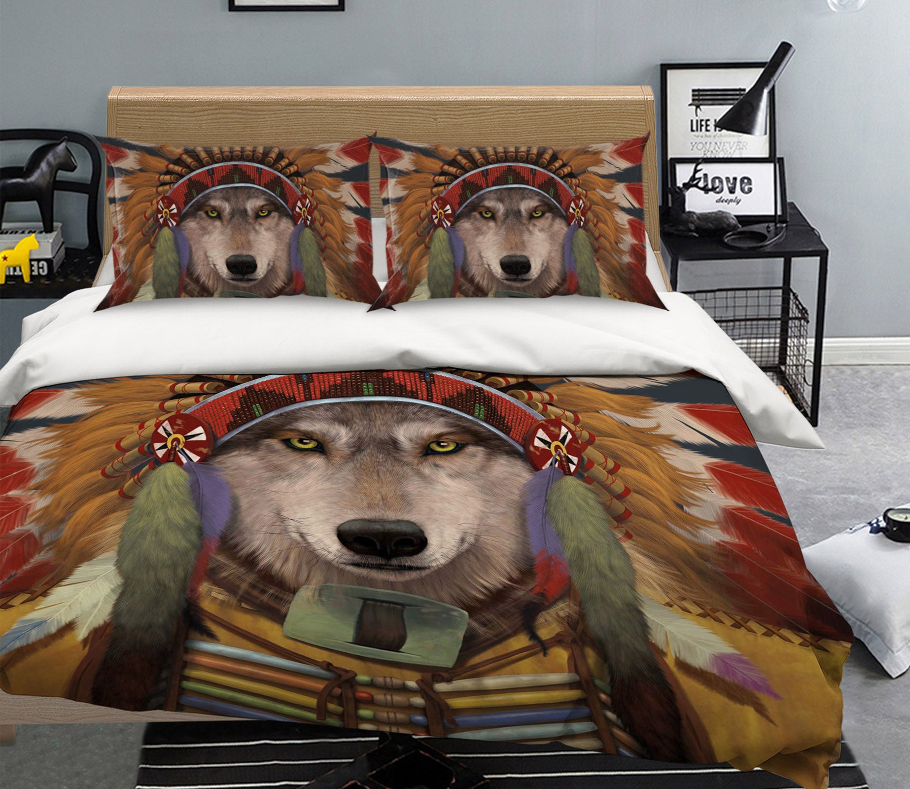 3D Wolf Spirit Chief 103 Bed Pillowcases Quilt Exclusive Designer Vincent