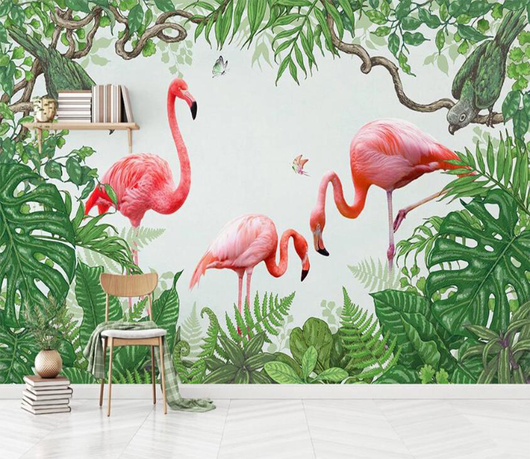 3D Three Beautiful Flamingos 2073 Wall Murals
