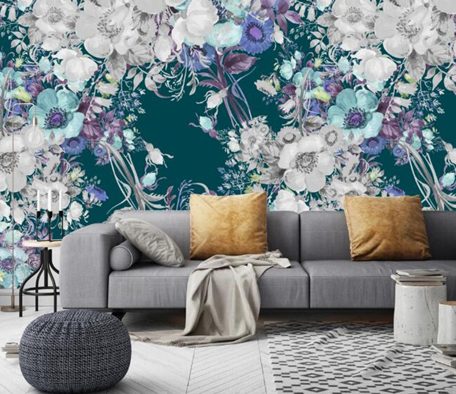 3D Dark Green Flower Cluster 394 Wall Murals