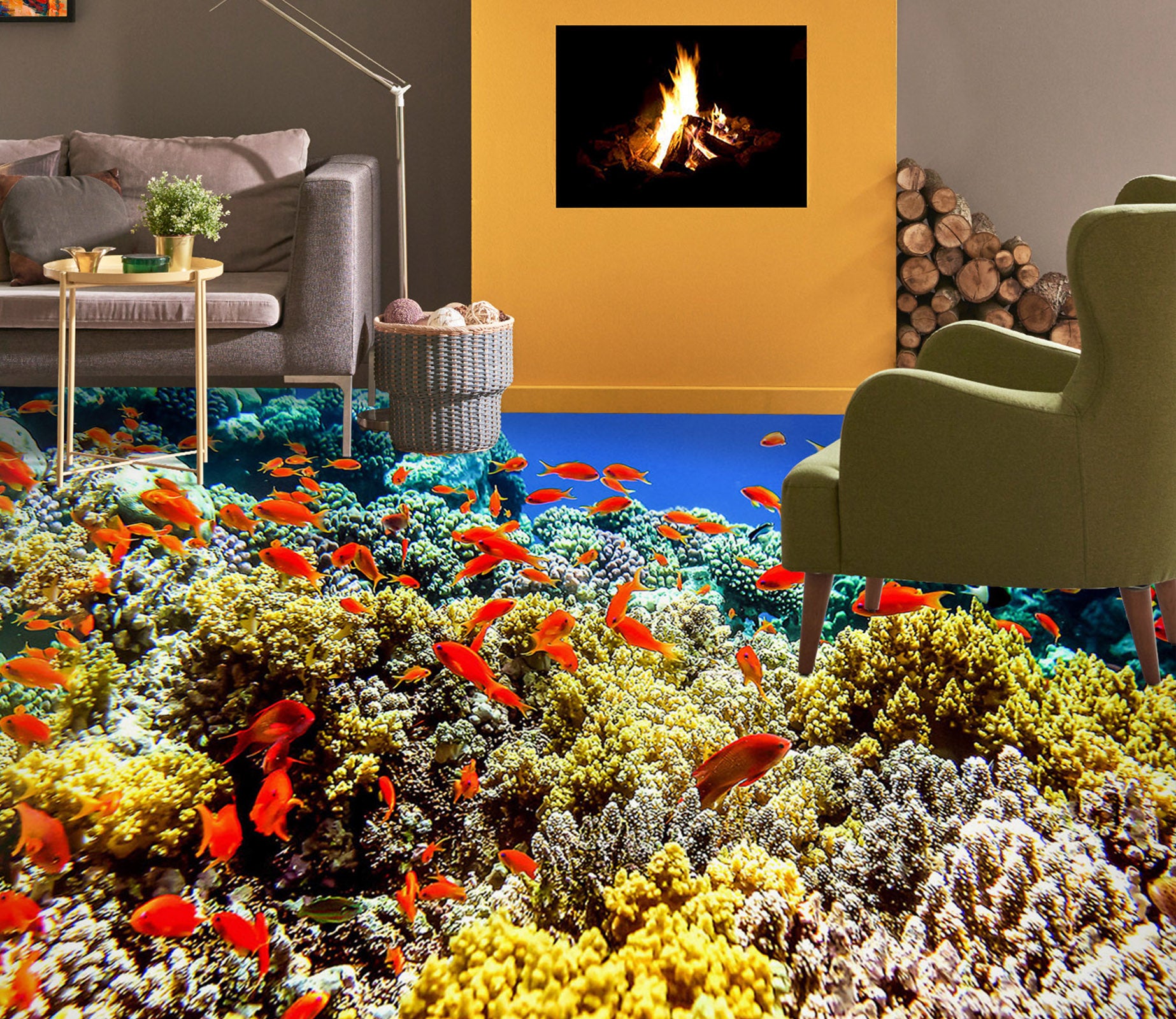 3D Rich Orange Fish 781 Floor Mural  Wallpaper Murals Rug & Mat Print Epoxy waterproof bath floor